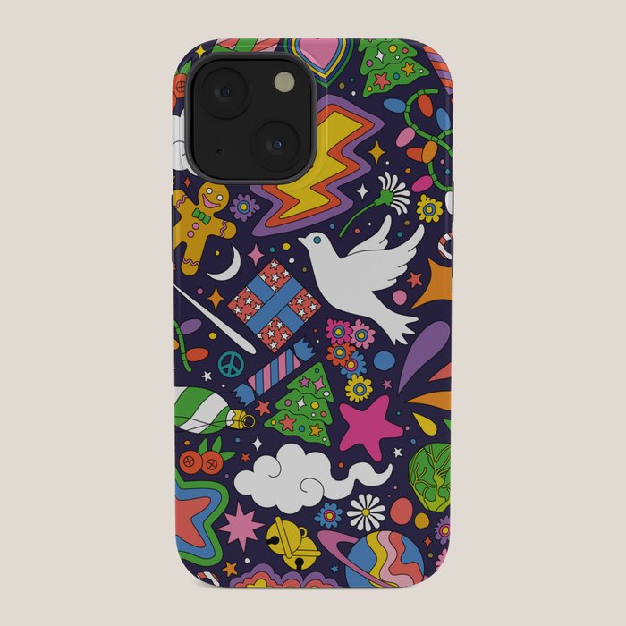 60s 70s psychedelic Modern Christmas Confetti Pattern iPhone Case