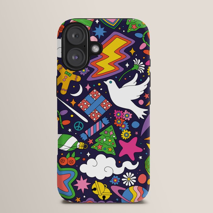 60s 70s psychedelic Modern Christmas Confetti Pattern iPhone Case