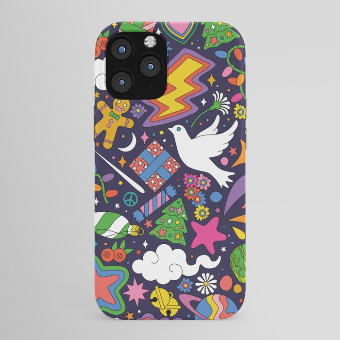 60s 70s psychedelic Modern Christmas Confetti Pattern iPhone Case