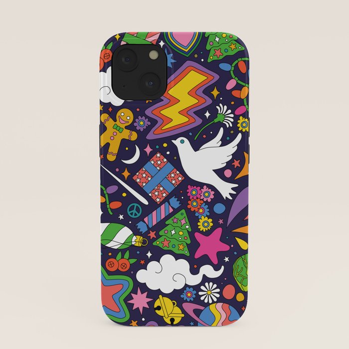 60s 70s psychedelic Modern Christmas Confetti Pattern iPhone Case