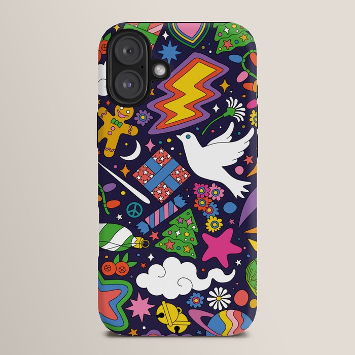60s 70s psychedelic Modern Christmas Confetti Pattern iPhone Case