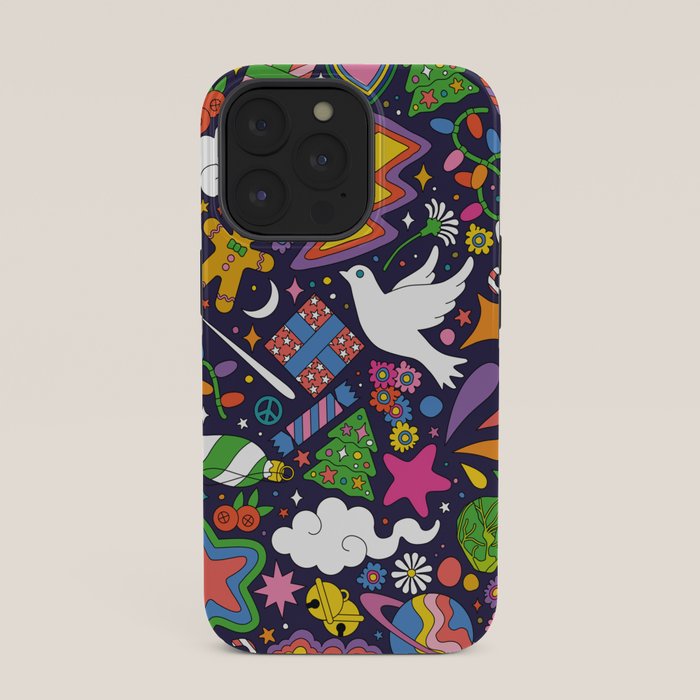 60s 70s psychedelic Modern Christmas Confetti Pattern iPhone Case