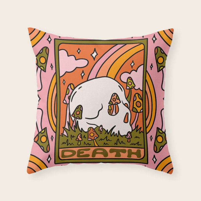 13. Death Tarot Mushroom Throw Pillow
