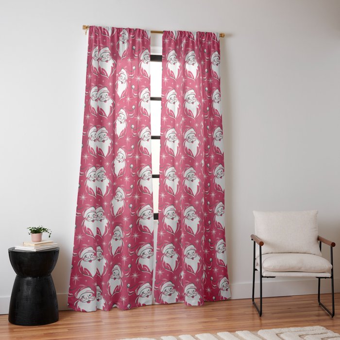 Tis The Season Retro Santa Red White Pattern Window Curtain