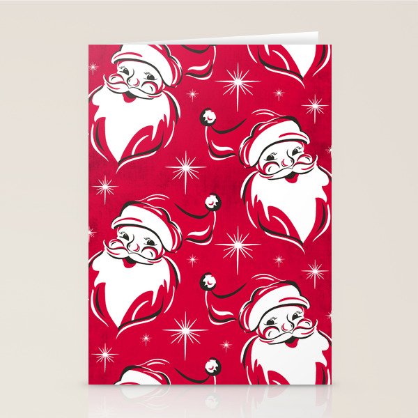 Tis The Season Retro Santa Red White Pattern Stationery Card