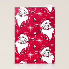 Tis The Season Retro Santa Red White Pattern Stationery Card