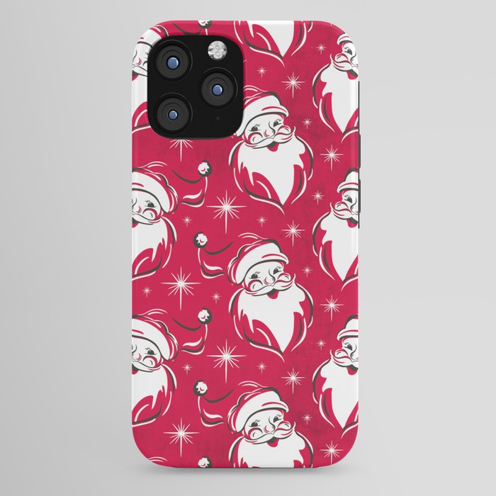 Tis The Season Retro Santa Red White Pattern iPhone Case