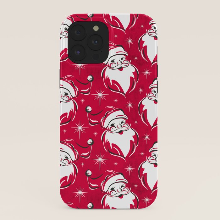 Tis The Season Retro Santa Red White Pattern iPhone Case