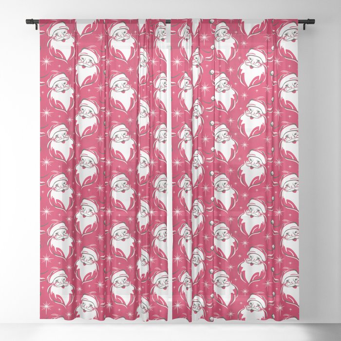 Tis The Season Retro Santa Red White Pattern Window Curtain