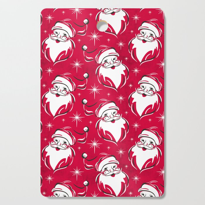 Tis The Season Retro Santa Red White Pattern Cutting Board