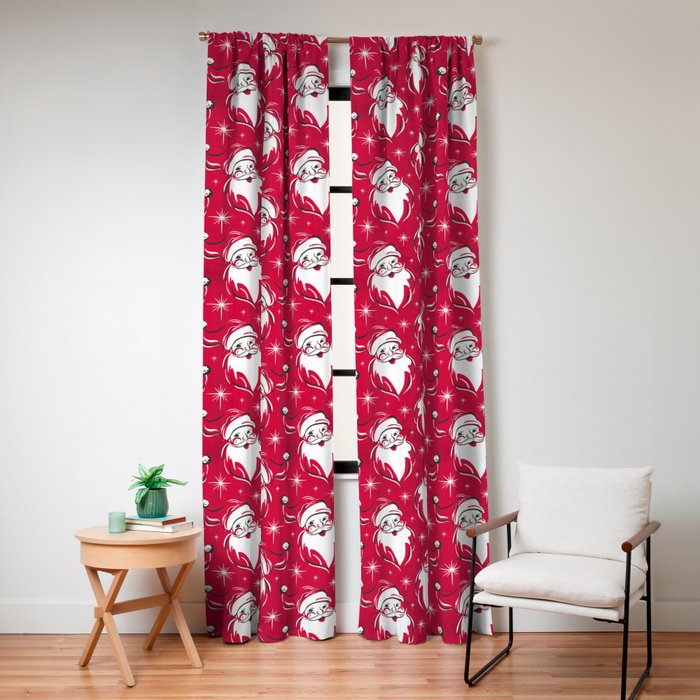 Tis The Season Retro Santa Red White Pattern Window Curtain