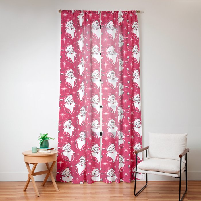 Tis The Season Retro Santa Red White Pattern Window Curtain