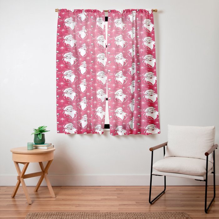 Tis The Season Retro Santa Red White Pattern Window Curtain