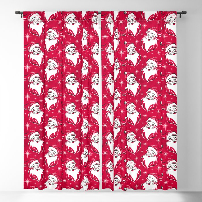 Tis The Season Retro Santa Red White Pattern Window Curtain
