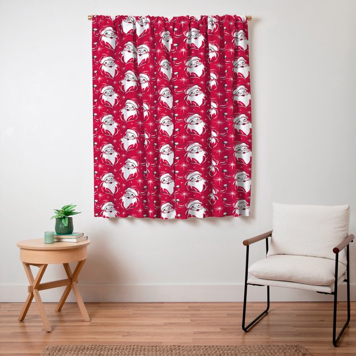 Tis The Season Retro Santa Red White Pattern Window Curtain