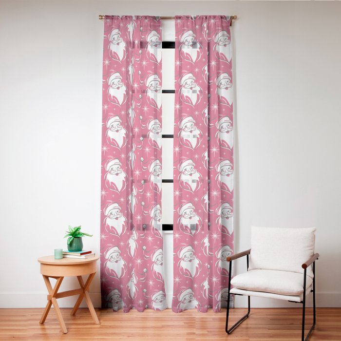 Tis The Season Retro Santa Red White Pattern Window Curtain