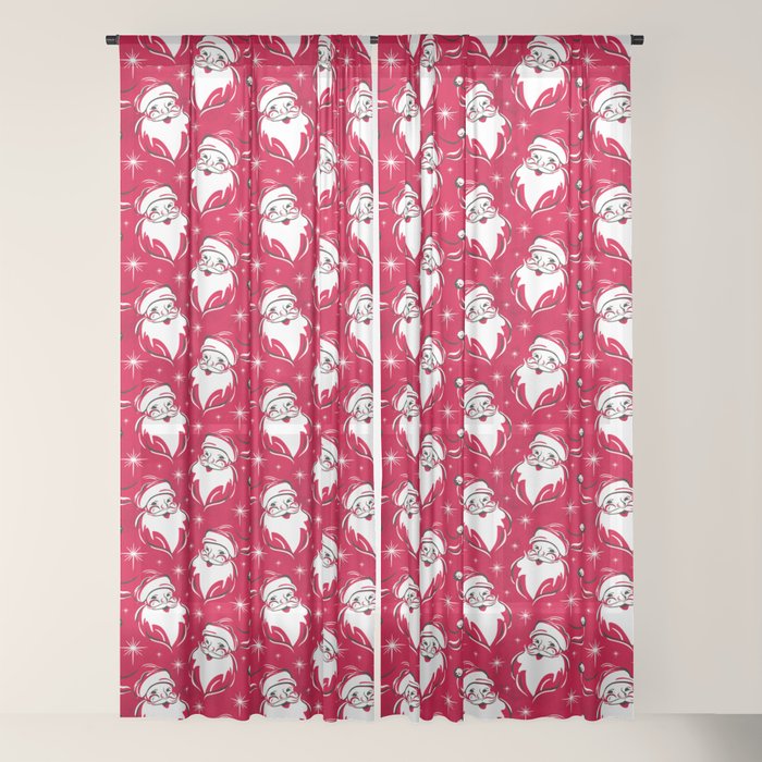 Tis The Season Retro Santa Red White Pattern Window Curtain