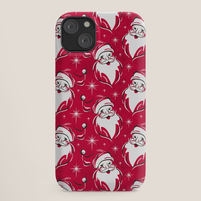 Tis The Season Retro Santa Red White Pattern iPhone Case