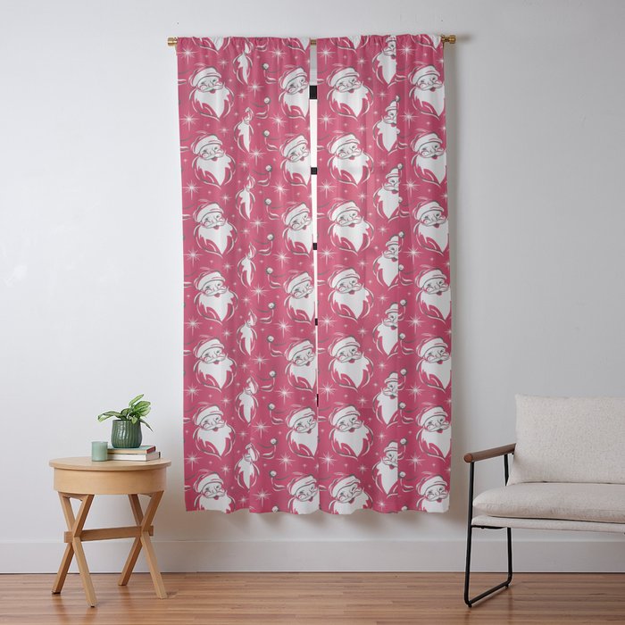 Tis The Season Retro Santa Red White Pattern Window Curtain
