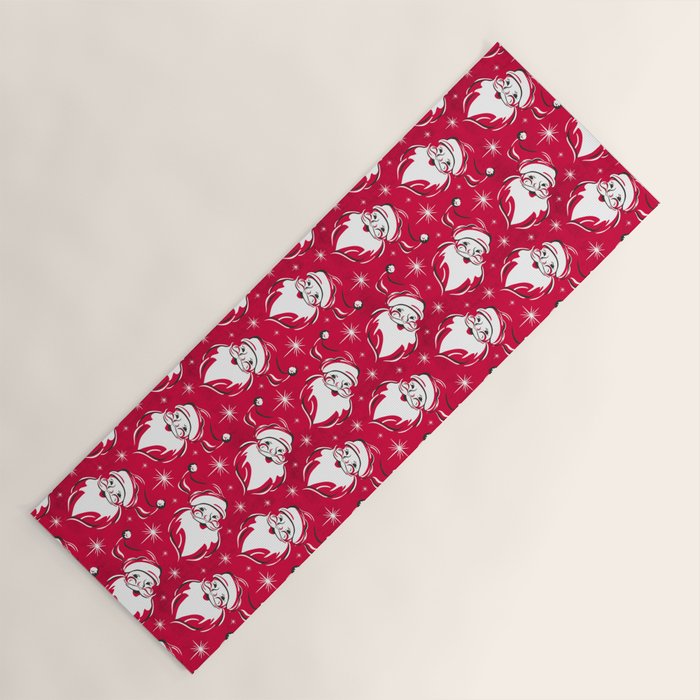 Tis The Season Retro Santa Red White Pattern Yoga Mat