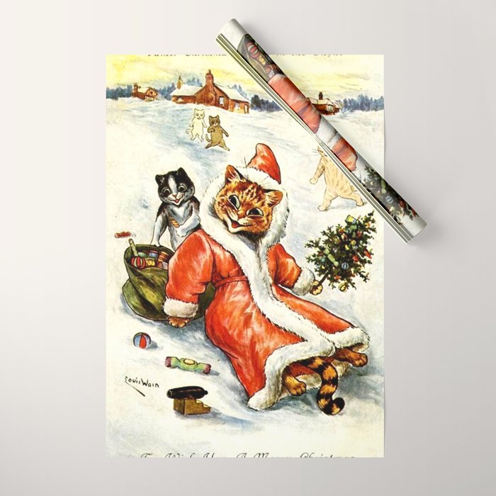 To Wish You A Merry Christmas' by Louis Wain Wrapping Paper