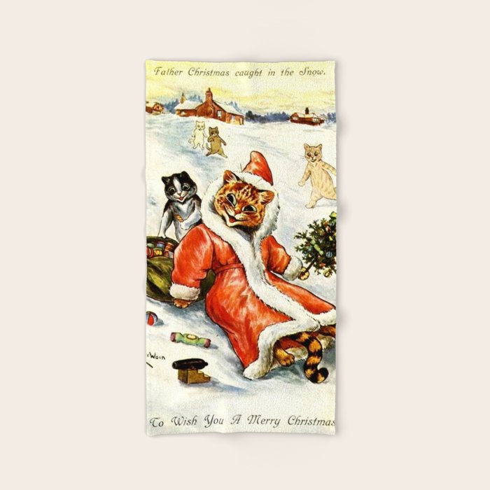 To Wish You A Merry Christmas' by Louis Wain Bath Towel