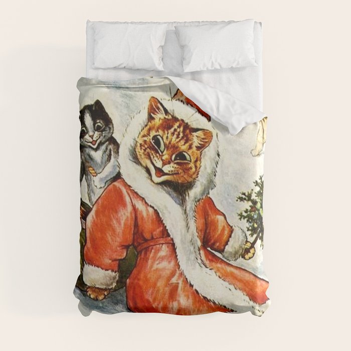 To Wish You A Merry Christmas' by Louis Wain Duvet Cover