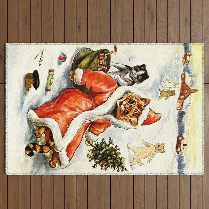 To Wish You A Merry Christmas' by Louis Wain Outdoor Rug