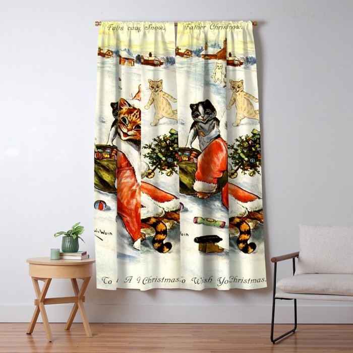 To Wish You A Merry Christmas' by Louis Wain Window Curtain