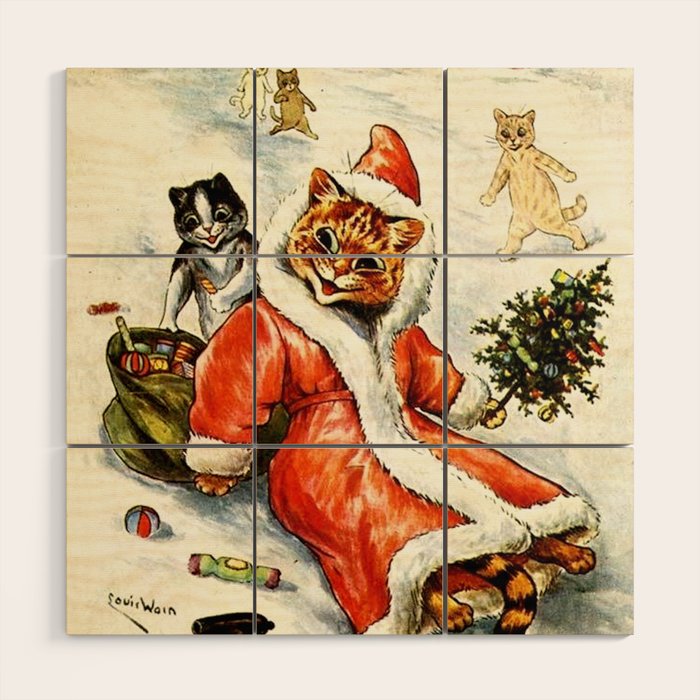 To Wish You A Merry Christmas' by Louis Wain Wood Wall Art
