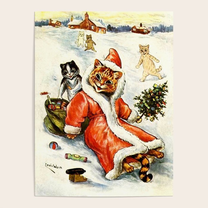 To Wish You A Merry Christmas' by Louis Wain Poster