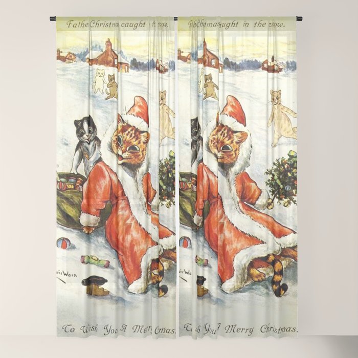 To Wish You A Merry Christmas' by Louis Wain Window Curtain