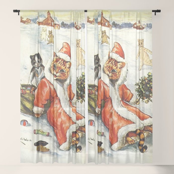 To Wish You A Merry Christmas' by Louis Wain Window Curtain