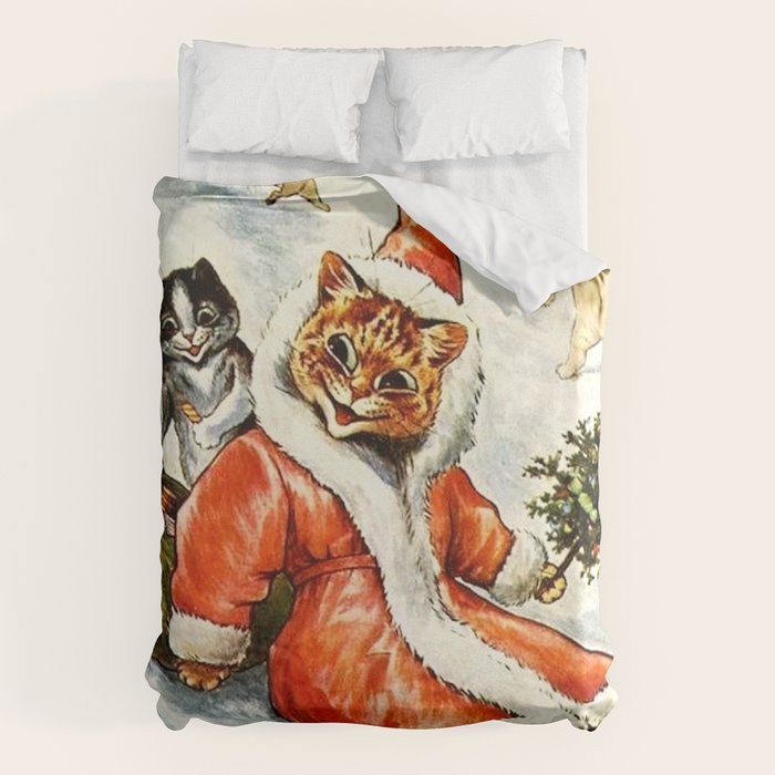 To Wish You A Merry Christmas' by Louis Wain Duvet Cover