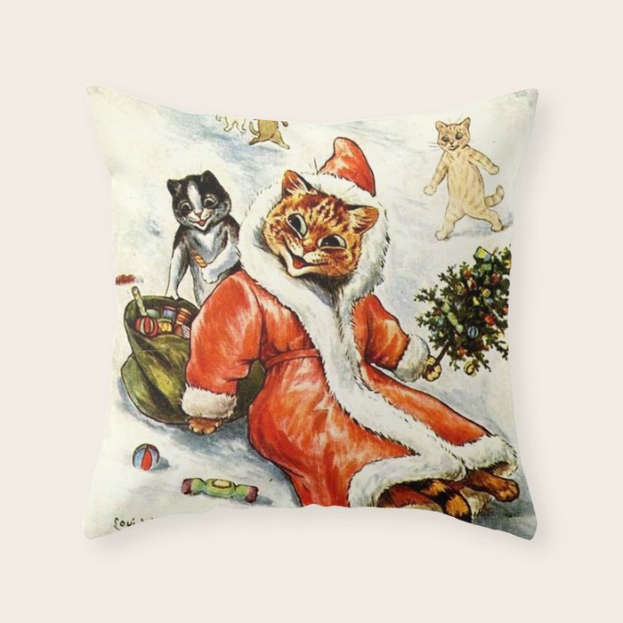 To Wish You A Merry Christmas' by Louis Wain Throw Pillow