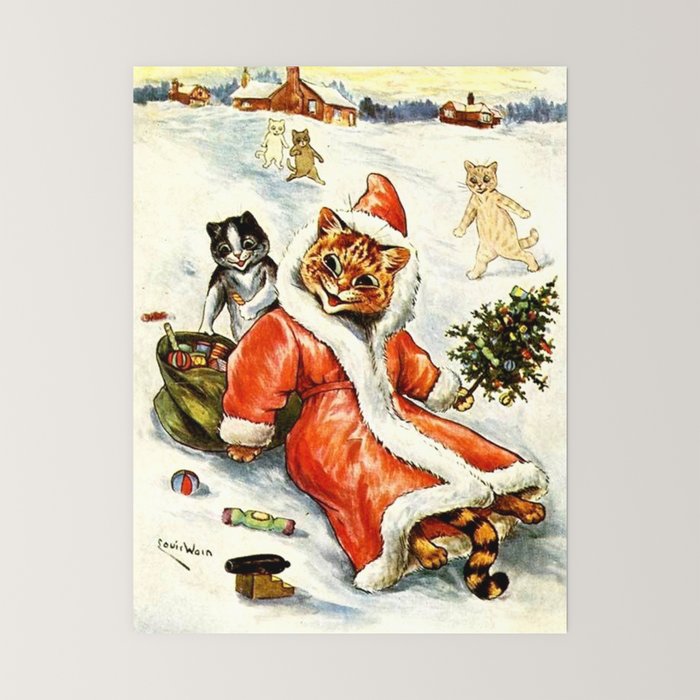 To Wish You A Merry Christmas' by Louis Wain Mini Art Print