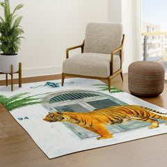 94 Tropical, Greece Architecture Buildings Tiger Wild Cat Watercolor Palm Travel Bohemian Painting Rug
