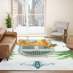 94 Tropical, Greece Architecture Buildings Tiger Wild Cat Watercolor Palm Travel Bohemian Painting Rug