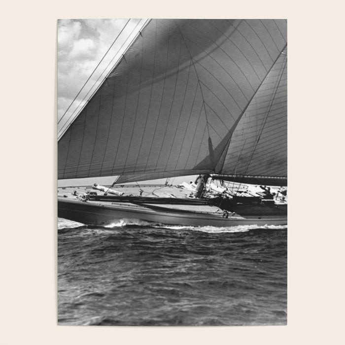 12-meter Sailing Yacht America's Cup Races nautical black and white photograph Poster