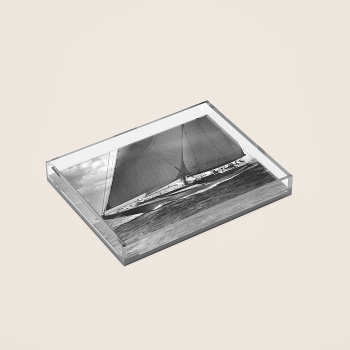 12-meter Sailing Yacht America's Cup Races nautical black and white photograph Acrylic Tray