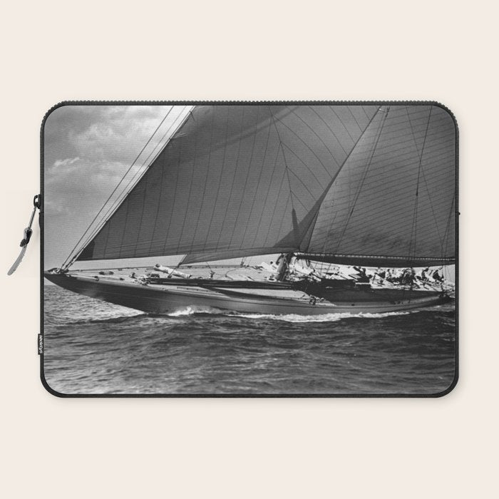 12-meter Sailing Yacht America's Cup Races nautical black and white photograph Laptop Sleeve