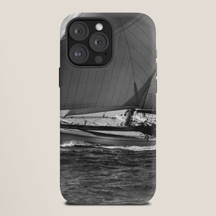 12-meter Sailing Yacht America's Cup Races nautical black and white photograph iPhone Case