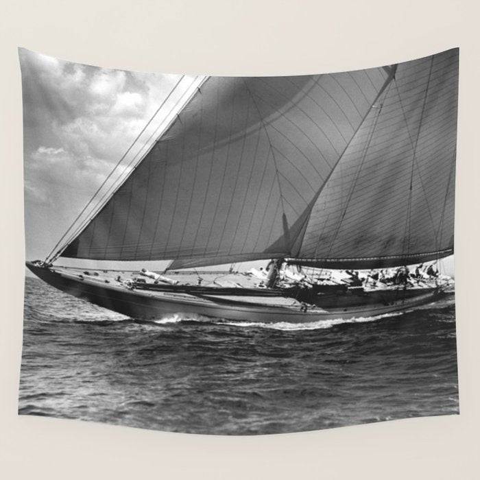 12-meter Sailing Yacht America's Cup Races nautical black and white photograph Wall Tapestry