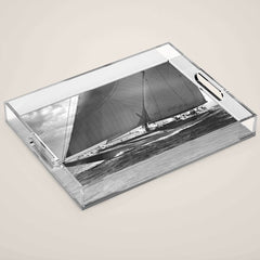 12-meter Sailing Yacht America's Cup Races nautical black and white photograph Acrylic Tray