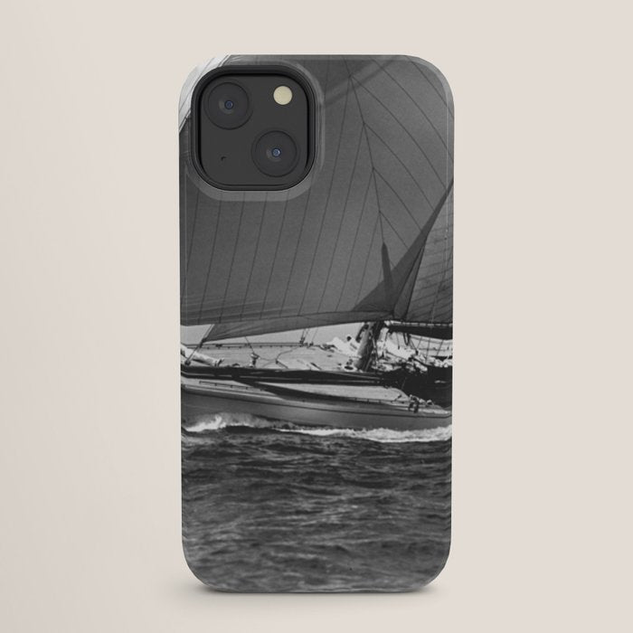 12-meter Sailing Yacht America's Cup Races nautical black and white photograph iPhone Case