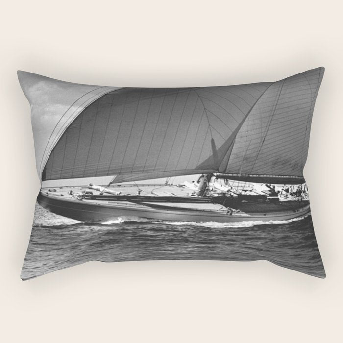 12-meter Sailing Yacht America's Cup Races nautical black and white photograph Rectangular Pillow