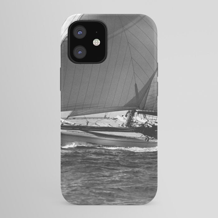 12-meter Sailing Yacht America's Cup Races nautical black and white photograph iPhone Case