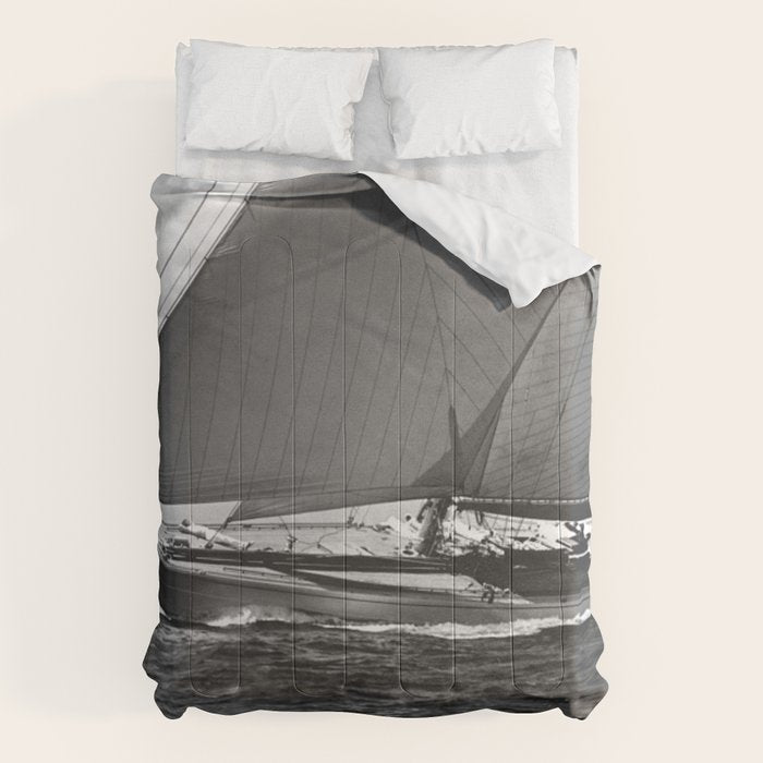 12-meter Sailing Yacht America's Cup Races nautical black and white photograph Comforter