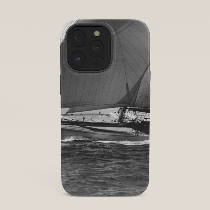 12-meter Sailing Yacht America's Cup Races nautical black and white photograph iPhone Case