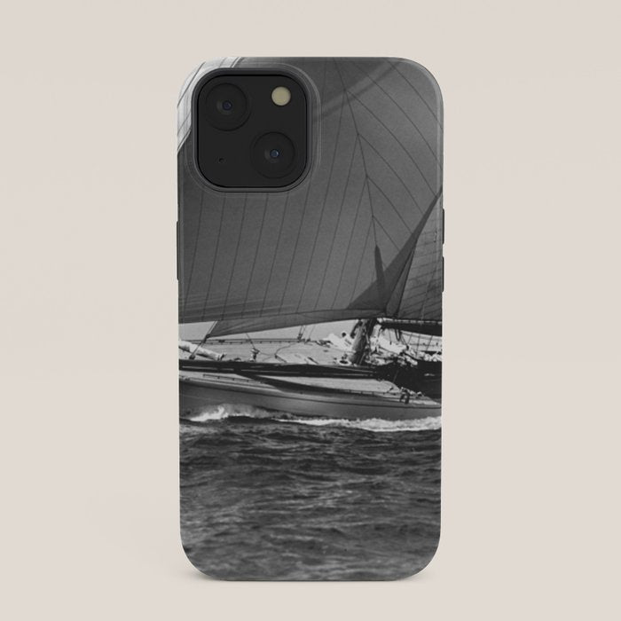 12-meter Sailing Yacht America's Cup Races nautical black and white photograph iPhone Case